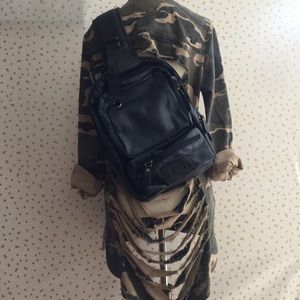 Navy Faux Leather One-Strap Travel Bag